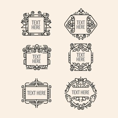 Klasik art deco lüks en az hipster geometrik vintage vektör monogram, çerçeve, sınır, rozet, etiket, kret veya Vintage Insignias, vektör tasarım öğeleri, iş işaretler, kimlik
