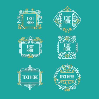 Klasik art deco lüks en az hipster geometrik vintage vektör monogram, çerçeve, sınır, rozet, etiket, kret veya Vintage Insignias, vektör tasarım öğeleri, iş işaretler, kimlik