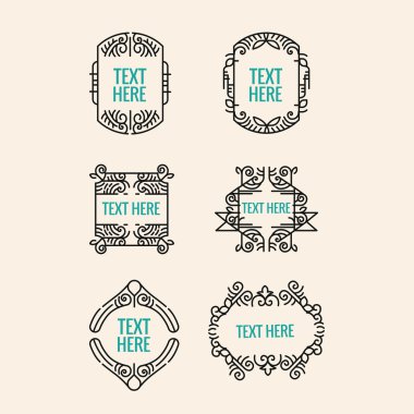 Klasik art deco lüks en az hipster geometrik vintage vektör monogram, çerçeve, sınır, rozet, etiket, kret veya Vintage Insignias, vektör tasarım öğeleri, iş işaretler, kimlik