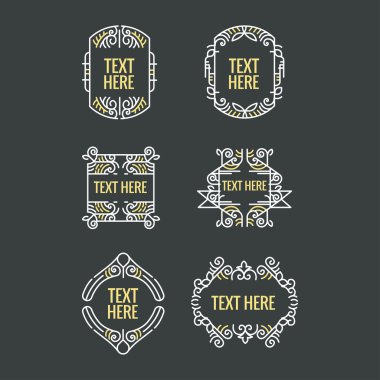 Klasik art deco lüks en az hipster geometrik vintage vektör monogram, çerçeve, sınır, rozet, etiket, kret veya Vintage Insignias, vektör tasarım öğeleri, iş işaretler, kimlik
