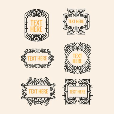 Klasik art deco lüks en az hipster geometrik vintage vektör monogram, çerçeve, sınır, rozet, etiket, kret veya Vintage Insignias, vektör tasarım öğeleri, iş işaretler, kimlik