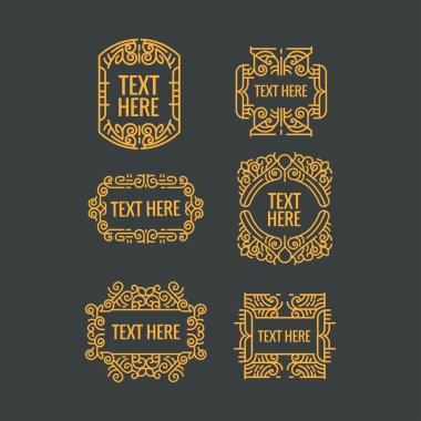 Klasik art deco lüks en az hipster geometrik vintage vektör monogram, çerçeve, sınır, rozet, etiket, kret veya Vintage Insignias, vektör tasarım öğeleri, iş işaretler, kimlik
