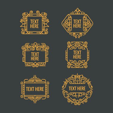 Klasik art deco lüks en az hipster geometrik vintage vektör monogram, çerçeve, sınır, rozet, etiket, kret veya Vintage Insignias, vektör tasarım öğeleri, iş işaretler, kimlik