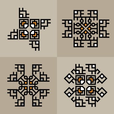 Lüks dekorasyon şablonu Japon, kaligrafik, aztek zarif süs hatları. İş işareti, Restoran, Royalty, Butik, Otel, Heraldic, Takı, Moda ve diğer vektör illüstrasyon için kimlik