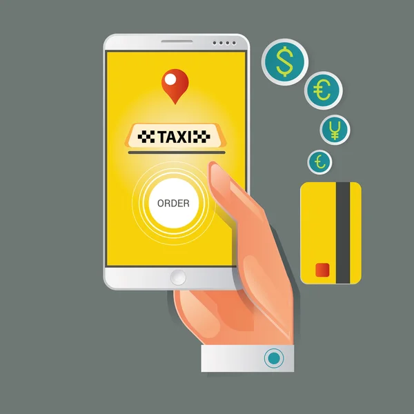 택시 서비스 개념의 벡터 그림입니다. 스마트폰 및 터치 스크린 — 스톡 벡터