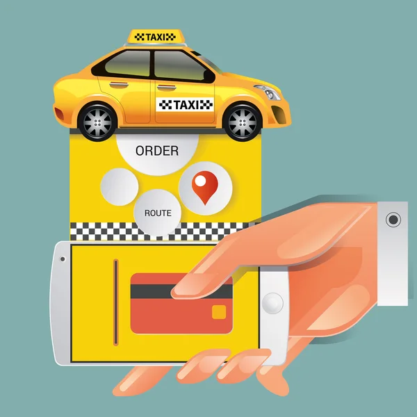 택시 서비스 개념의 벡터 그림입니다. 스마트폰 및 터치 스크린 — 스톡 벡터