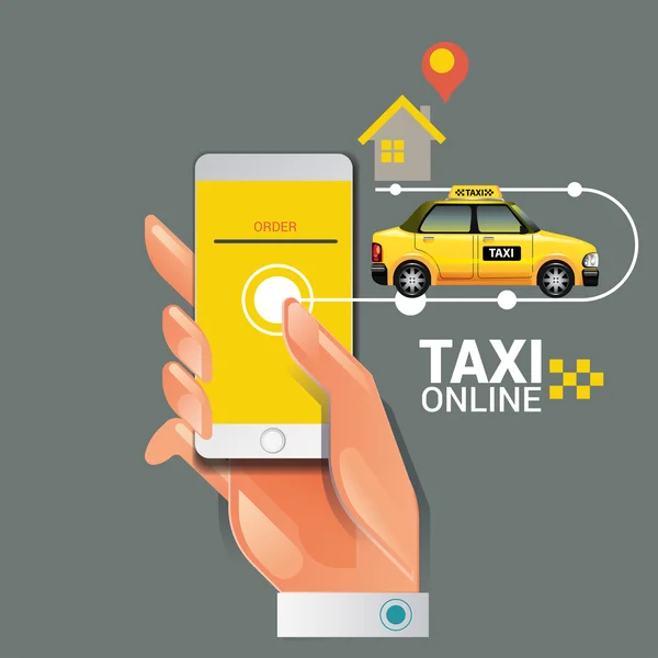 Vektor-Illustration eines Taxi-Service-Konzepts. Smartphone und Touchscreen — Stockvektor