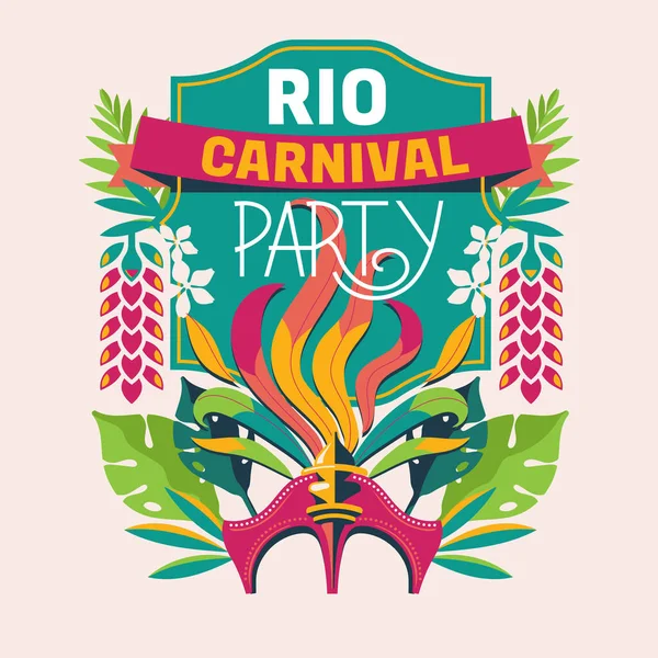 Brasil Carnaval Con Plumas Sombrero Planta Fondo Vector Ilustración — Archivo Imágenes Vectoriales