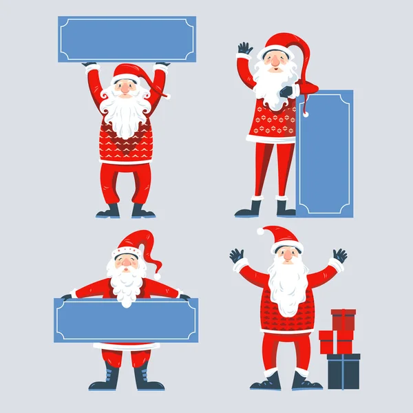 Персонажи Санта Клауса Устанавливают Флаг Рождественский Сезон — стоковый вектор