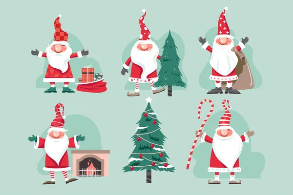 Set Von Weihnachten Gnome Vector Illustration — Stockvektor