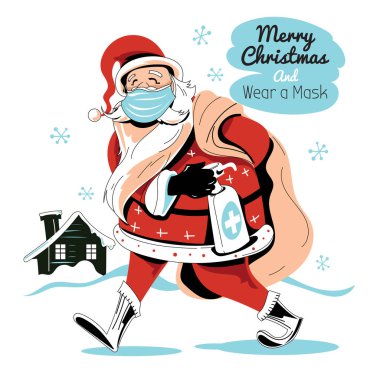 Noel Baba Hediye Torbalarıyla ve Takan Maskeyle Yürüyor