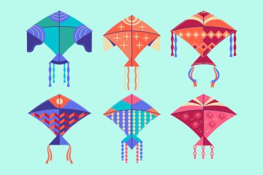 Makar Sankranti konsepti için çok renkli uçurtmalar vektör çizimi