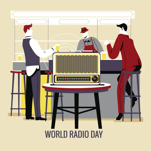 世界无线电日概念矢量图解 旧酒吧的复古收音机 — 图库矢量图片