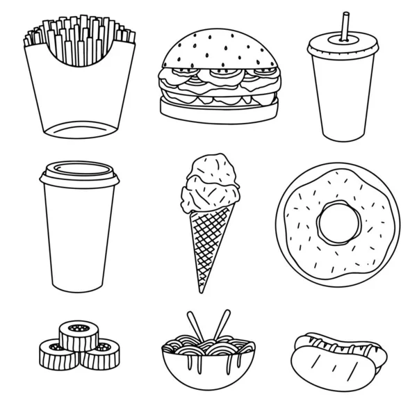 Fast Food Related Hand Drawn Doodles Fries Burger Drink Coffee — Stock Photo, Image