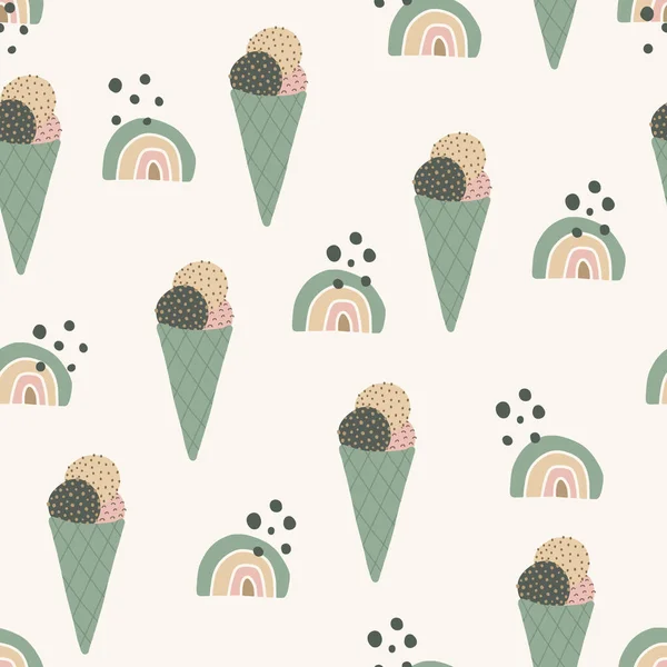 Lindo Helado Dibujado Mano Patrón Sin Costuras Con Puntos Abstractos — Archivo Imágenes Vectoriales