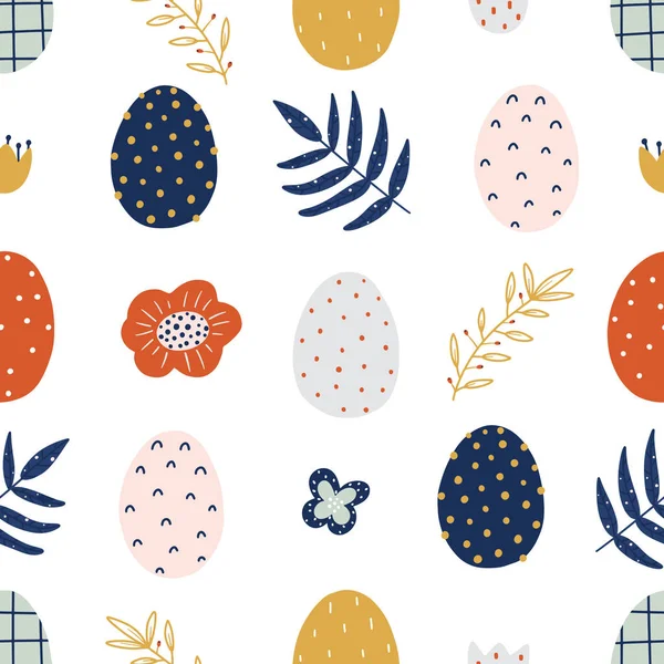 Patrón Sin Costura Colorido Dibujado Mano Pascua Con Huevos Elementos — Archivo Imágenes Vectoriales