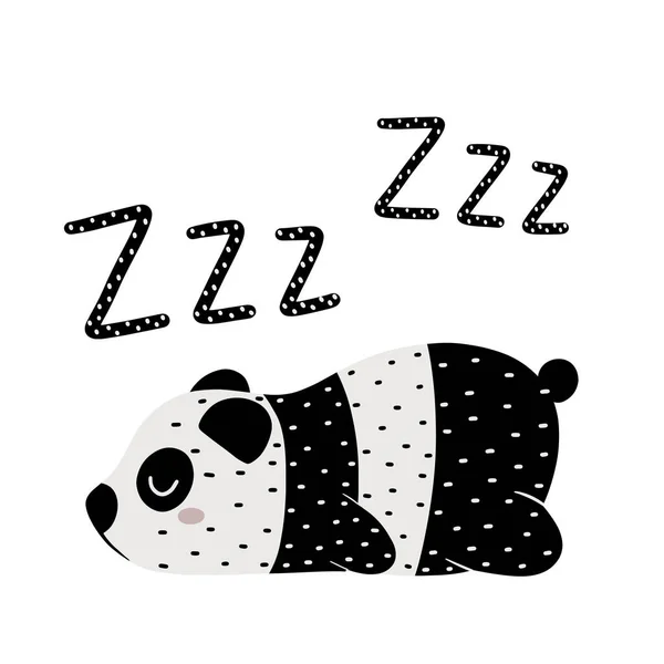 Sleeping Panda Bear Zzz Textured Lettering Isolated White Background Cute — Stock Vector