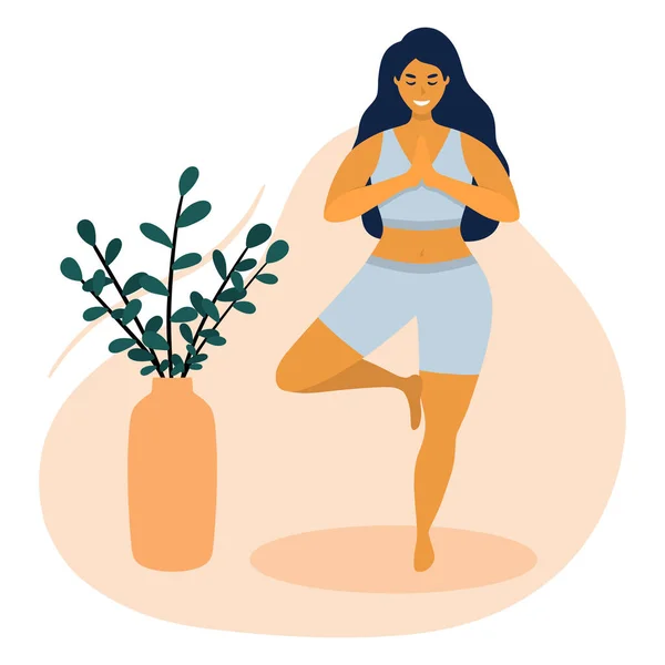Giovane Donna Che Yoga Meditazione Illustrazione Vettoriale Stile Piatto Isolata — Vettoriale Stock