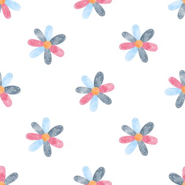 Beyaz arka planda izole edilmiş şirin çocuk odası suluboya çiçeksiz desen. El çizimi İskandinav tarzı vektör çizimi.