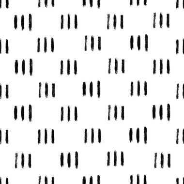 Dik dikey çizgiler, tek krom, dikişsiz desen. El çizimi siyah ve beyaz soyut geometrik grunge fırça vektör çizimi.