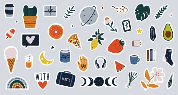 Gündem, günlük ya da kurşun günlüğü için renkli çıkartma koleksiyonu. Planlayıcı veya düzenleyici düz vektör illüstrasyonu için şirin clipart unsurları.