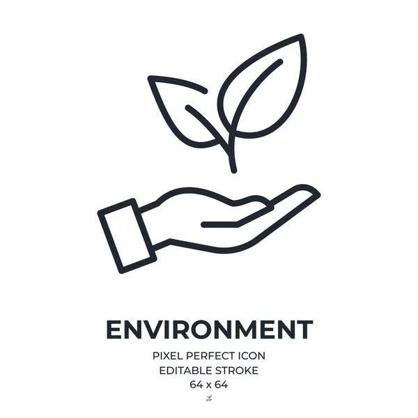 Ecología Medio Ambiente Concepto Trazo Editable Icono Contorno Aislado Sobre — Vector de stock