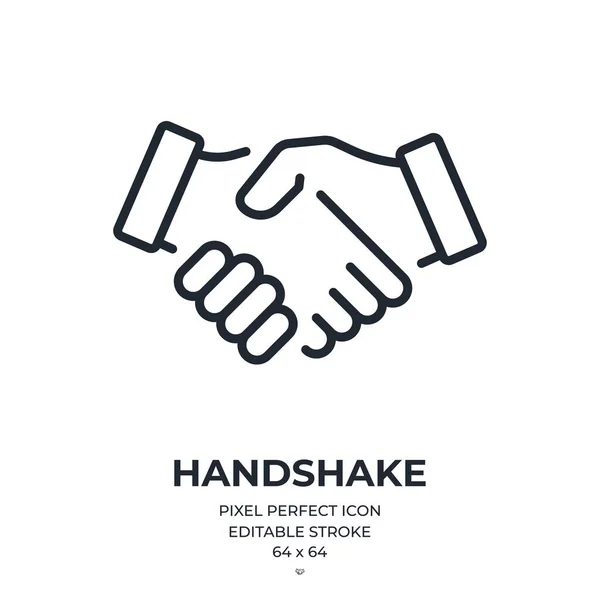 Handshake Editable Stroke Outline Icon Isolated White Background Flat Vector — Stock Vector