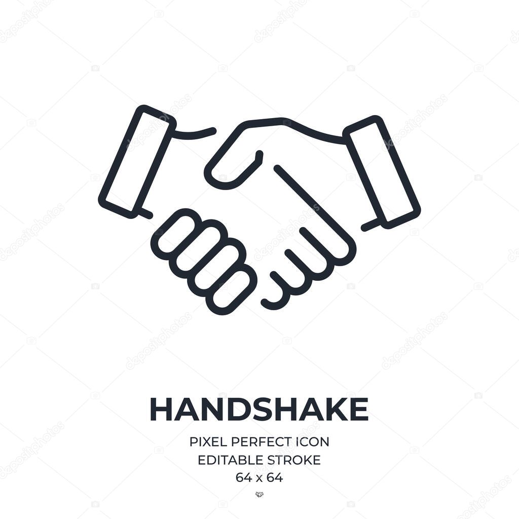 Handshake editable stroke outline icon isolated on white background flat vector illustration. Pixel perfect. 64 x 64.