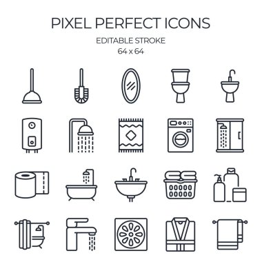 Bathroom related editable stroke outline icon isolated on white background flat vector illustration. Pixel perfect. 64 x 64.