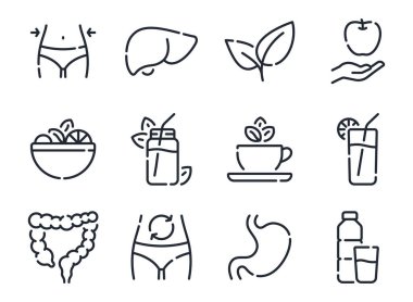 Detoks ve temizleme ilişkili düzenlenebilir çizgi çizim simgesi beyaz arka plan düz vektör illüstrasyonunda izole edildi. Piksel mükemmel. 64 x 64.