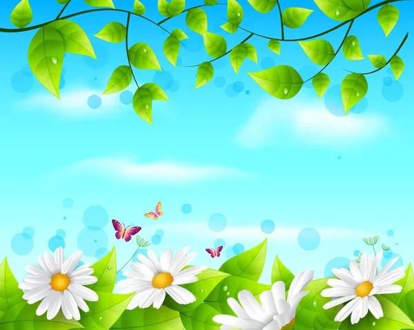 花朵和叶子背景 — 图库矢量图片