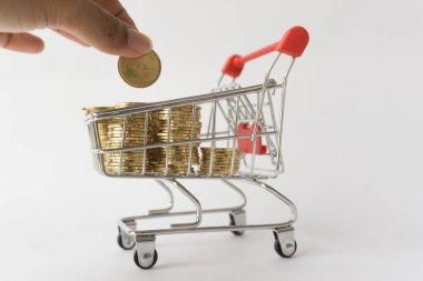 Kadın alışveriş arabasına Baht sikkeleri koydu..