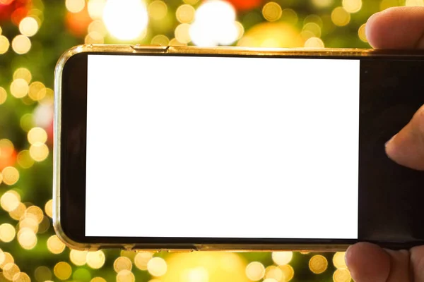 Fotografieren Mit Dem Handy Des Weihnachtslichts Hintergrund — Stockfoto