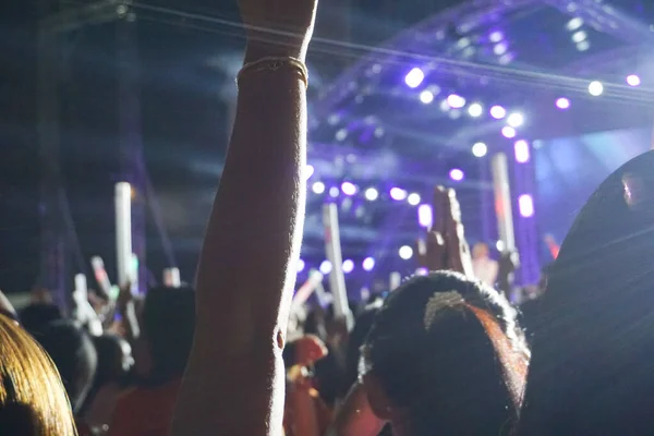 Crowd at concert, put your hand up.