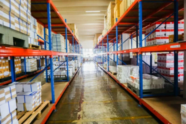 Blurry Warehouse Interior Shelves Boxes Document — Stock Photo, Image