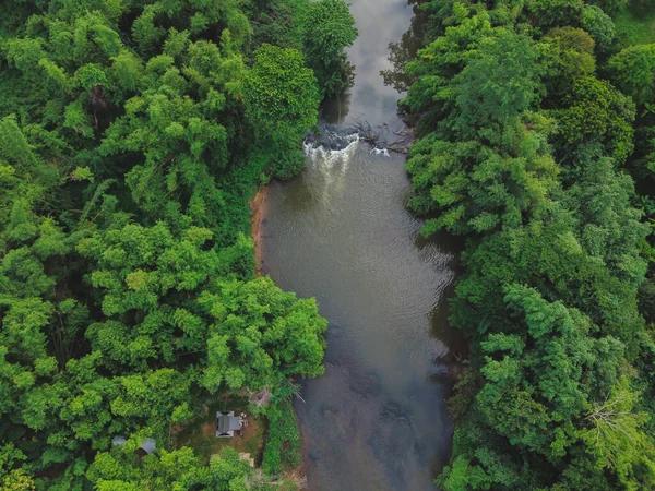 Vista Aérea Superior Rio Floresta Verde Tailândia Textura Fundo Árvore — Fotografia de Stock