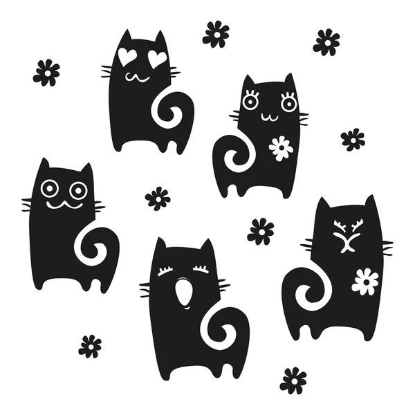 Коллекция кошек - наборы векторных силуэтов — стоковый вектор