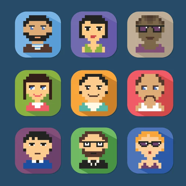 Set of pixel people avatar. Pixel icon sets — Stock vektor