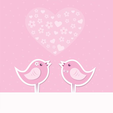 çiçek sahnesinde şirin kuş kartıyla Tema seviyorum. vektör illustra
