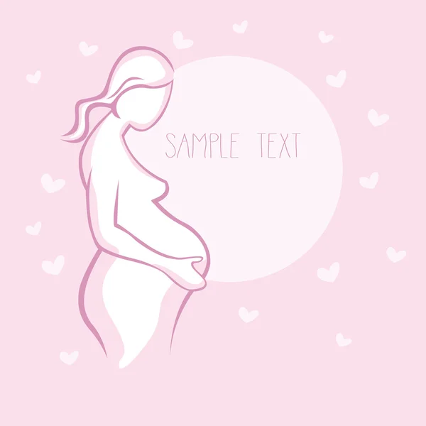 Pregnant woman, pink background. logo text. Stylized isolated ve — Stock Vector