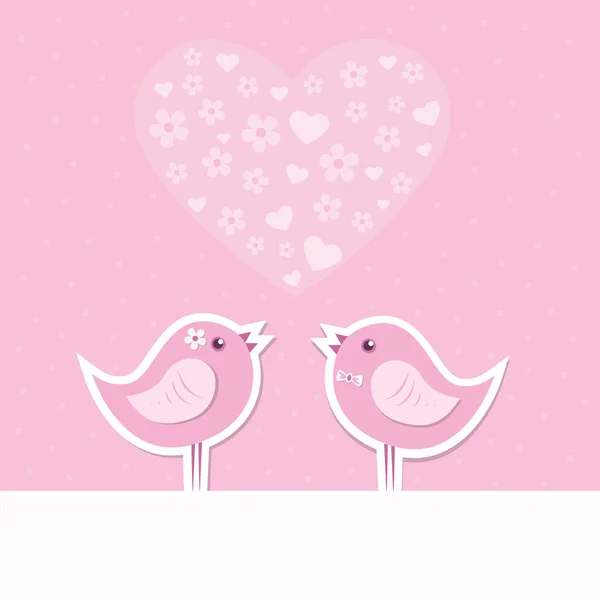 Love theme card with cute birds in flower scene. vector illustra — Stock Vector