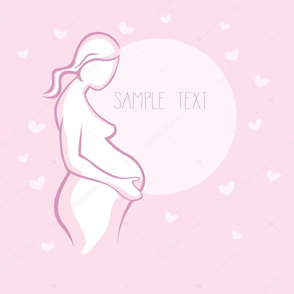 Pregnant woman, pink background. logo text. Stylized isolated ve