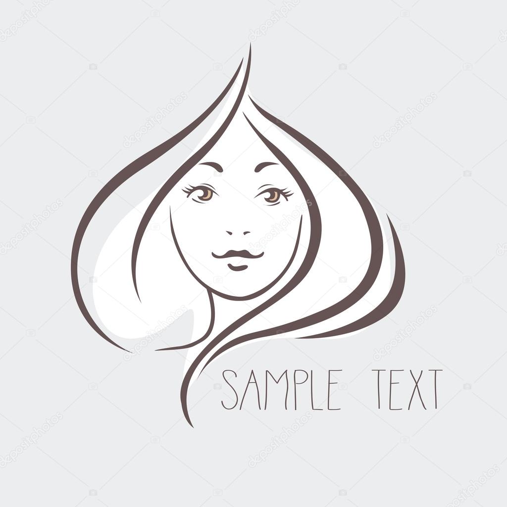 Beautiful woman portrait looking at camera. girl face logo, vector illustration.