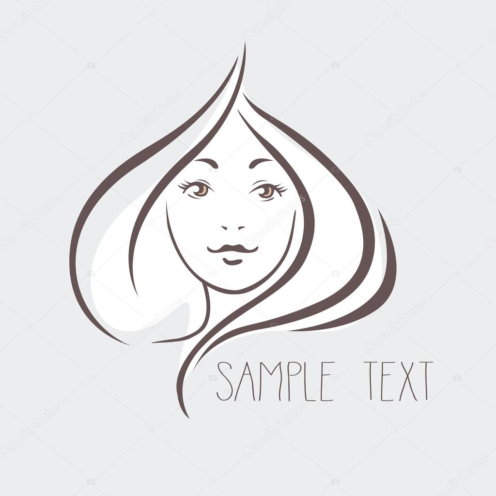 Beautiful woman portrait looking at camera. girl face logo, vect