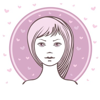 Güzel kadın portre kameraya bakıyor. kız yüz logosuna bir