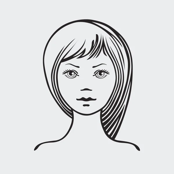 Magnifique portrait de femme regardant la caméra. fille visage logo sur un — Image vectorielle