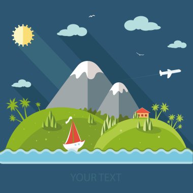 Doğa - renk vektör düz Icon set ve illüstrasyon yaz saati