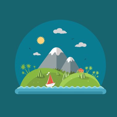 Doğa - renk vektör düz Icon set ve illüstrasyon yaz saati