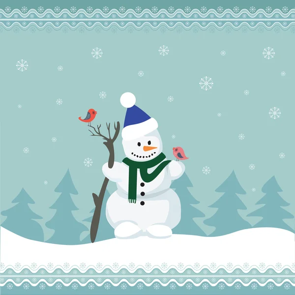 Tarjeta de Navidad con la familia muñeco de nieve — Vector de stock