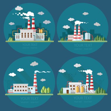 Endüstriyel manzara set - Sanayi Fabrikası. Düz stil vektör ben
